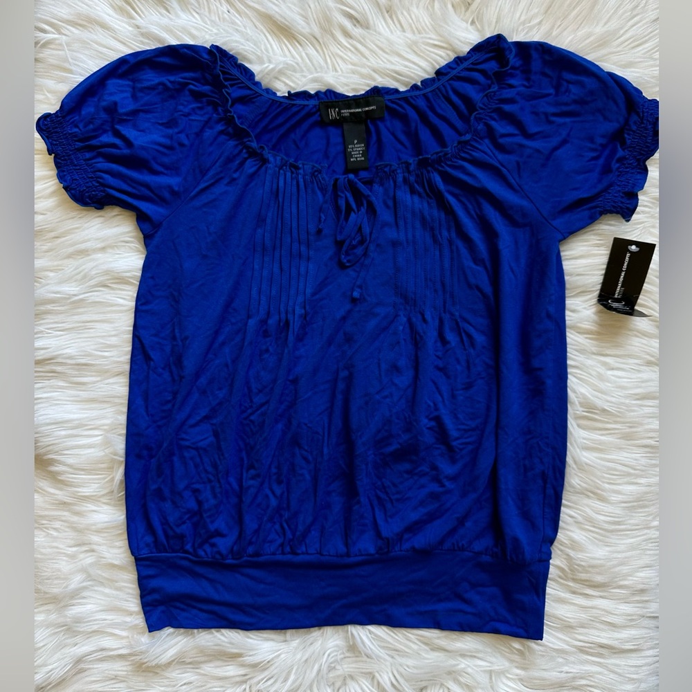 INC royal blue short sleeve blouse